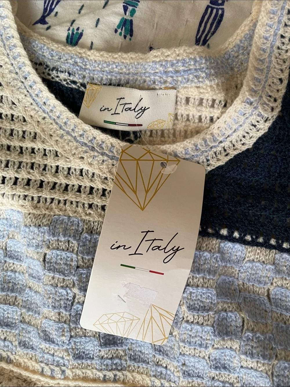 Sincerely Jules Crocheted Heart Fringe Tank Top in Cream, Light Blue & Navy - Picture 3 of 3